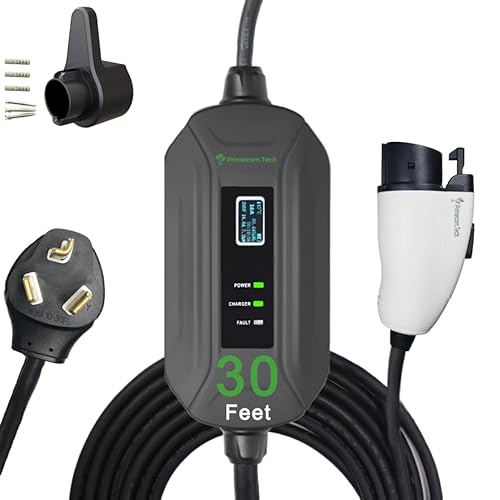 PRIMECOM Level 2 EV Charger 220/240V, 16A, 30ft & 50ft, Portable EVSE Electric Vehicle Charging Cable Compatible with Bolt Volt Leaf BMW i3 Fiat 500e Clarity NIRO Prius (10-30P, 30 Feet)