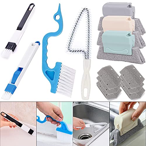 Window Groove Cleaning Brush, 13 PCS Hand-held Magic Window Track Cleaning Tools, Window or Sliding Door Track Cleaner for Sliding Door, Sill, Tile Lines, Shutter, Car Vents, Keyboard, Small Clean Kit