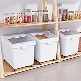 YITAHOME 40L x3(260lb )Ingredient Flour Storage Bin, Commercial 31.5 Gallons(10.5 Gal x3 Pcs) Rice Storage Containers, 750 Cups Flour Bins with Wheels,Clear Sliding Lids and Scoops, for Kitchen, White