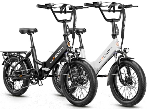 Jasion EB7 ST 2.0 Foldable Electric Bike, 28MPH Adult Electric Bicycles with 1200W Peak Motor, 55 Mile E-Bike with 48V 10Ah Battery, Step-Thru Ebikes for Women, 20" Tire, Shock Absorber, Disc Brake