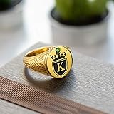 AILIN 925 Sterling Silver King Signet Ring With Crown Birthstone Custom Inside Engraving Initial Letter Rings Personalized Jewelry Gifts For Father Brother Best Friends Boyfriends