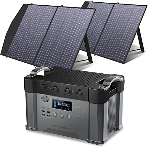 ALLPOWERS S2000 1500Wh Solar Generator with Panels included 2000W Portable Power Station with 2 Foldable Solar Panels 100W for Battery Backup Electric Vehicle RV Emergency