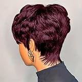 SAEIALL Pixie Cut Wig for Black Women Human Hair 99J Burgundy Color Pixie Wig with Bangs Real Human Hair Short Wigs for Black Women Layered Wigs For Women Full Machine Made Wigs (99J Burgundy)