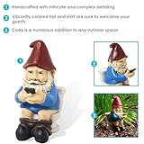 Sunnydaze 9.5-Inch Cody The Garden Gnome on The Throne Reading His Phone - Funny Lawn Decoration