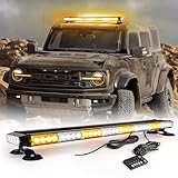 CUMART 38" Amber Yellow Rooftop Beacon Warning Emergency Flashing Snow Plow Light Bar Double Side Strobe Light Traffic Advisor with Magnetic Base for Tow Work Truck Pickup (Amber/White/Amber)