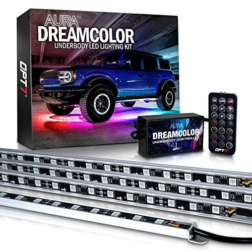 OPT7 Aura DreamColor Underglow Chasing Lights for Car with APP & Remote Control, Waterproof Rigid Aluminum LED Light Bar, Exterior Neon Accent Underbody RGBIC Light Kit, Multi Colors Music Mode, 12V