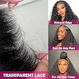 13x4 Deep Wave Lace Front Wigs Human Hair 200 Density Deep Curly Human Hair Wig 13x4 HD Transparent Wet and Wavy Lace Frontal Wigs for Women with Baby Hair Natural Black 22 Inch