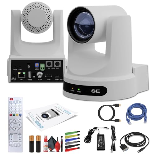 PTZOptics Move SE SDI/HDMI/USB/IP PTZ Camera with 20x Optical Zoom (White) (PT20X-SE-WH-G3) + Lens Cleaning Kit + HDMI Cable + Ethernet Cable + Color Wire Ties