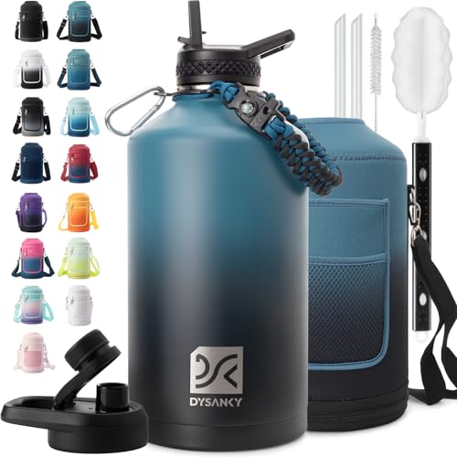 DYSANKY 1 Gallon Water Bottle Insulated | Thickened Stainless Steel Vacuum Metal Water Jug | Portable Sports Large Thermos for Gym and Hiking with Straw, Carrier Bag, Handle Strap | BPA-Free 128 oz