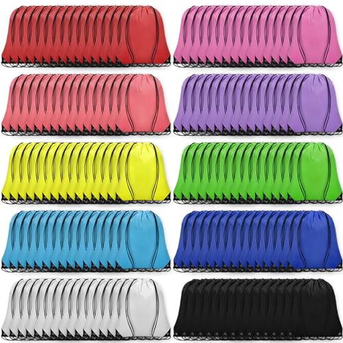 Grneric 150Pcs Drawstring Backpack Bulk Cinch Sackpack Drawstring Bags Nylon for Gym Party Trip(10 Colors)