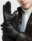 ZLUXURQ Luxury Mens Leather Gloves Cashmere Lined-Soft Comfortable Lambskin