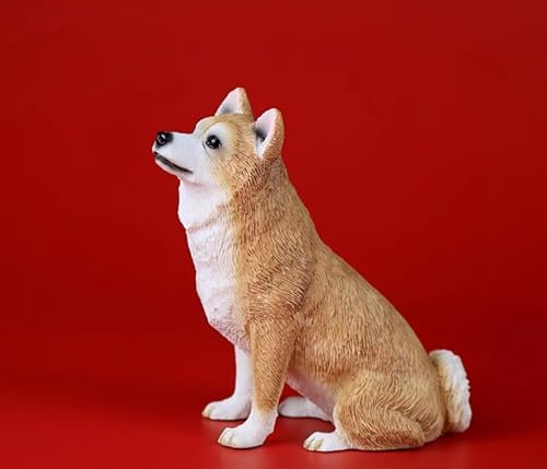 Semeid 1/6 Scale Model Shiba Inu Figurine,Resin Sitting Shiba Inu Statue Decor,Miniature Shiba Inu Gift Craft for Table Decor