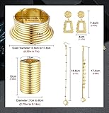 YADOCA 6Pcs African National Jewelry for Women Egypt Gold Choker Collars African Vintage Statement Choker Necklaces Wide Leather Bangle Bracelet Nose Rings Hoop Chain Earrings Sets