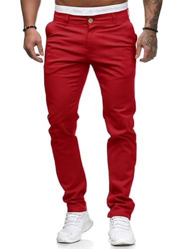 Men Skinny Slim Fit Casual Jeans Dyeing Stretch Straight Fashion Denim Pants(Red,30)