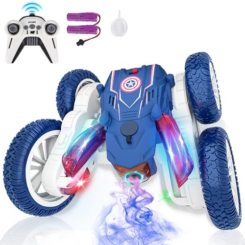 Remote Control Car, RC Cars with Spray Effect & LED Words, Superhero Toys RC Stunt Cars for Boys 4-7 8-12, Rechargeable 4WD 360°Flip Double Sided Off-Road,Toys for Boys 4 5 6 7 8-12,Gift for Kids