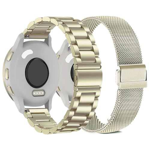 ViCRiOR Watch Bands Compatible with 18mm Garmin Venu 3S/ Vivoactive 4S /Venu 2s / Vivomove 3S, Solid Stainless Steel Watchband+ Mesh Strap Bracelet Replacement Band for Garmin Forerunner 255s/265S