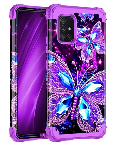 Miqala for Galaxy A51 5G Case,Glow in The Dark Three Layer Heavy Duty Shockproof Full Body Hard Plastic Bumper+Soft Silicone Protective Case for Samsung Galaxy A51 5G,Amaranth Dark