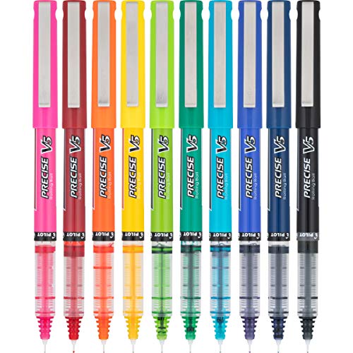 Pilot, Precise V5, Capped Liquid Ink Rolling Ball Pens, Extra Fine Point 0.5 mm, Assorted Colors, Pack of 10