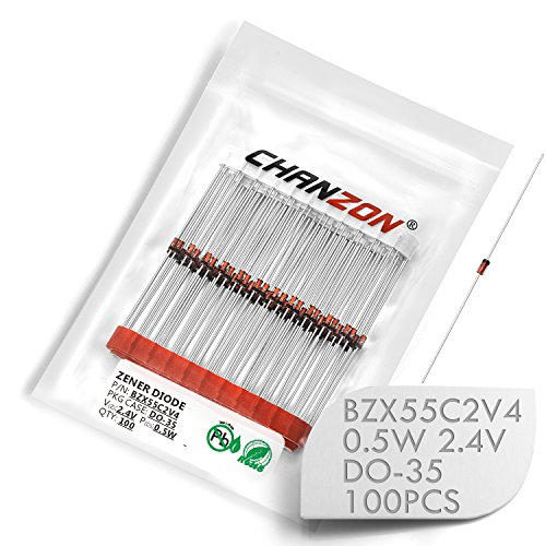 (Pack of 100 Pieces) Chanzon BZX55C2V4 (1N5221B) Zener Diode 0.5W 2.4V DO-35 (DO-204AH) Axial Diodes 0.5 Watt 2.4 Volt