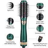 Sinperne Hair Dryer Brush, 3 in 1 Interchangerable Hair Dryer & Volumizer, Ceramic Negative Ion Curling Dryer Styler Brush with 3 Brush Heads (Green)