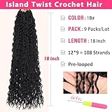 RuiYok 18 Inch Natural Black Senegalese Twist Crochet Hair with Curly Ends 9 Packs Boho Island Twist Crochet Braids Pre-Looped Goddess Twist Crochet Hair for Black Women Braiding Hair Extensions 1B#