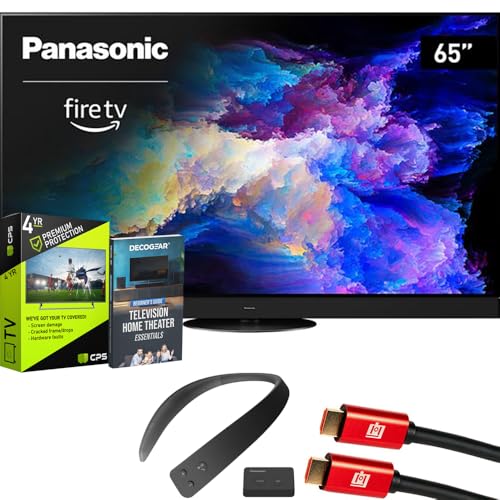 Panasonic TV-65Z95AP Z95 65-inch OLED 4K UHD Smart Fire TV 2024 Bundle with WN10 Neck Speaker, 4 YR CPS Enhanced Protection, 2X HDMI Cable & Deco Gear Complete Home Theater Beginner's Guidebook