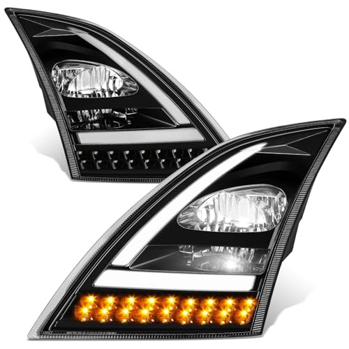 DNA MOTORING Headlights Compatible with Volvo VNL VNR 2018-2023 / Volvo VNL 300 400 740 760 860 VNR 400 640, White 3D Light Bar/Sequential Chase Turn Signal, Black, HL-HAY-059-BK