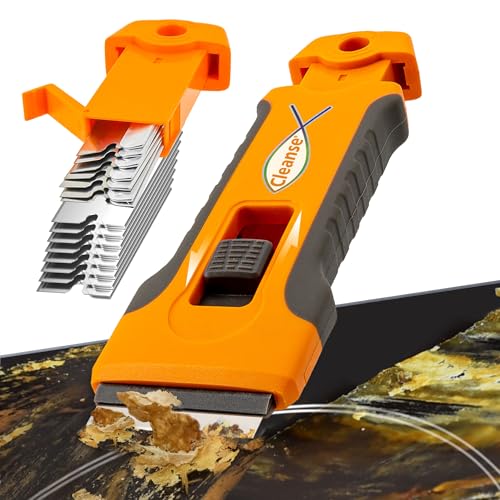 Razor Blade Scraper Tool with 15pcs Extra Blades, Cleaning Razor Scraper for Glass, Glass Top Stove Scraper for Oven Door, Cooktop Scraper, Glass Scraper Cleaning Paint from Glass