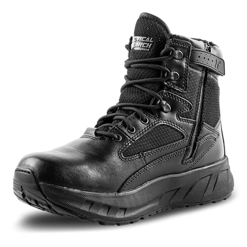 TACTICAL RESEARCH TR MAXX 6Z 6" Ultra-Cushioned Maximalist Black Tactical Boots for Men with Zipper - Designed for Police, EMS, and Security with Slip-Resistant Vibram Outsole, Black - 10.5 R