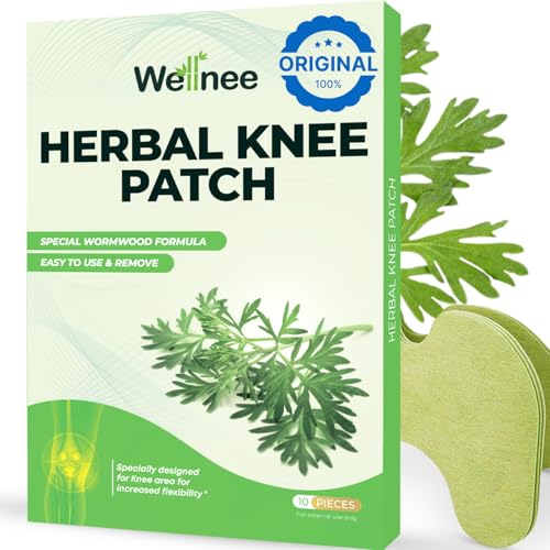 Wellnee Original Herbal Knee Patch - Wellknee Plaster for Knee Support & Muscle Pain - Maximum Strength for a Temporary Relief - Adhesive Heat Patches Made with Natural Herbs for Wellness (10 Pads)