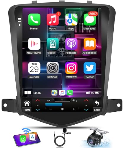 8core 4+32G Android 13 Car Radio for Chevrolet Chevy Cruze 2009-2015: 10.4 Inch 1024 * 768 HD IPS Tesla Style Touchscreen Wireless Carplay Andriod Auto 5GWiFi Bluetooth5.0 GPS 1080p Camera SWC FM DSP
