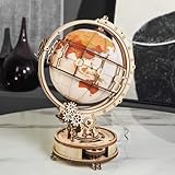 ROKR 3D Wooden Puzzles for Adults Illuminated Globe with Stand 180pcs 3D Puzzles Built-in LED Model Kit Hobby Gifts for Adults/Teens Home Decor