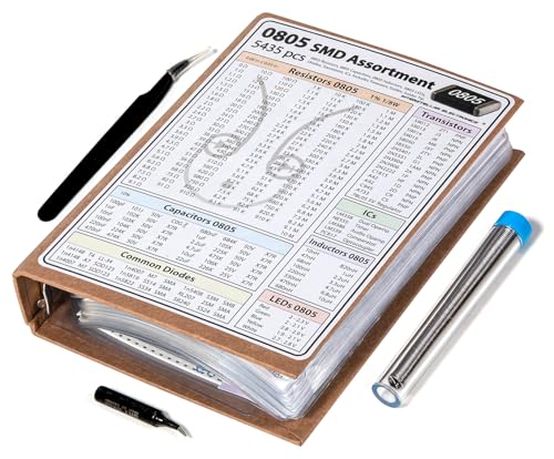 Interstellar Electronics SMD 0805 Resistors, Capacitors, Transistors and Electronic Components Assortment Kit SMT Book - 5435 pcs