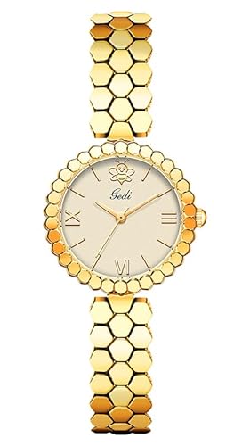 FANMIS Vintage Updated Golden Women’s Watch Minimalism Creative Honeycomb Design Alloy Bracelet Wristwatch Ladies Elegant Waterproof Dress Watch,Adjustable Strap with Tool (Gold Gold)