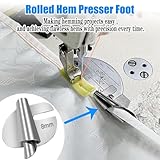 TOOVREN Universal Sewing Rolled Hemmer Foot 4PCS Rolled Hem Presser Foot 7/8/9/10mm Wide Rolling Hem Foot Sewing Machine Presser Feet Hemmer Home Industrial Curved Scroll Hemming Feet