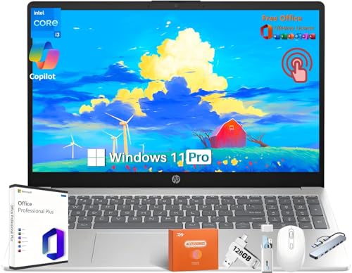 HP 15.6" Touchscreen Business Laptop Computer - w/MS Office Lifetime License, Intel 6-core i3-1215U, 64 GB RAM, 2 TB SSD, Intel UHD Graphics, Long Battery Life, Wi-Fi 6E, Windows 11 Pro, Copilot AI