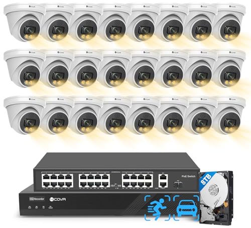 4COVR 4K 32 Channel Security Camera System PoE 2-Way Talk & Dual Lights Smart Full Color Night Vision, AI Human Vehicle Detection, UHD NVR 8TB HDD, 24X 8MP Business Dome IP Camera IP67, LY97KA8M3224