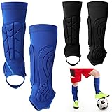 2 Pairs Soccer Shin Guards Kids, Football Ankle Protector Socks, Youth Shin Pads Protective Soccer Accessories, Football Equipment with Leg and Ankle Guard Pad for 6-12 Boy Girl Teenager, Blue Black
