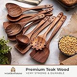 Wooden Spoons for Cooking, 10 Pcs Wooden Cooking Utensils Set – Wooden Utensil Set for Nonstick Pans & Cookware – Teak Wood - Sturdy, Lightweight & Heat Resistant