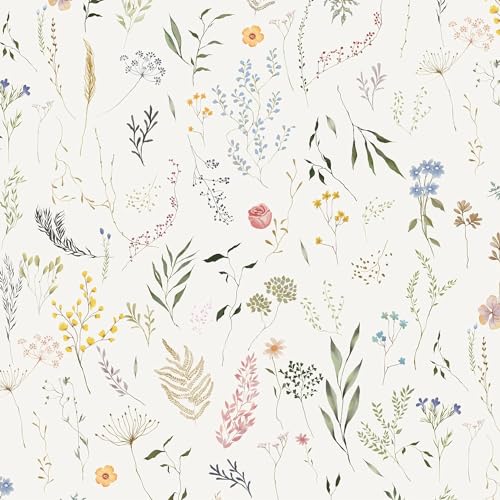 Dimoon 78.7"x16.1" Floral Peel and Stick Wallpaper Beige Contact Paper Thicken Wallpaper Delicate Flower Waterproof Green Leaf White Self Adhesive Removable Wall Paper Shelf Liner Decal Vinyl Roll