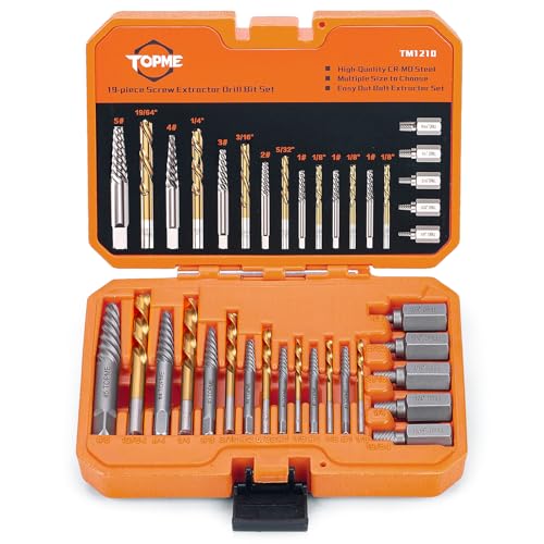 Topme 19 Piece Screw Extractor and Left Hand Drill Bits Set, Easy Out Screw Extractor Set with HSS Steel Reverse Drill Bit for Removing Stripped Damaged Broken Screw,Bolts,Nuts