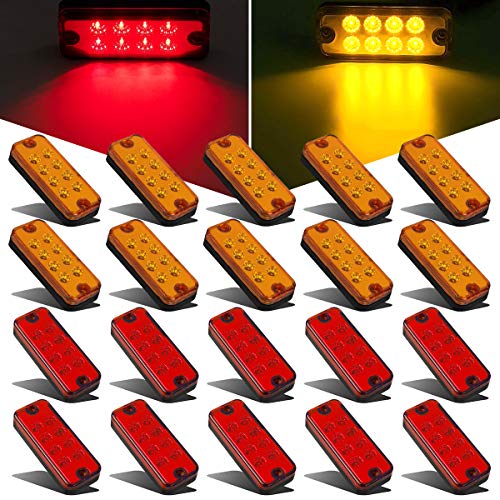 Partsam 20Pcs 4 inch 8LED Rectangular Side Marker Clearance Lights, Running Lights for Trailer Turck RV Camper Motorhome Car Truck, 12V (10 Amber + 10 Red)