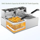 Commercial Deep Fryer, 3400W Electric Deep Fryers with 2x6.35QT Baskets 0.8mm Thickened Stainless Steel Countertop Oil Fryer 20.7QT Large Capacity with Temperature Limiter (12L)