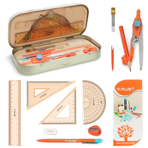 Geometry Set for Students, Math Protractor Compass with Rulers Mechanical Pencil, Box of Protactors Kit for Class Supplies and School Kids Toddler - 12 Pcs