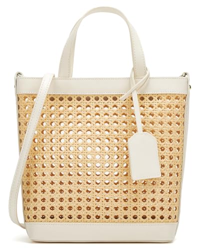 Rattan Tote Bag for Women Straw Beach Bag Crossbody Purse PU Leather Summer Shoulder Bag Cute Boho Purses Tote Handbag