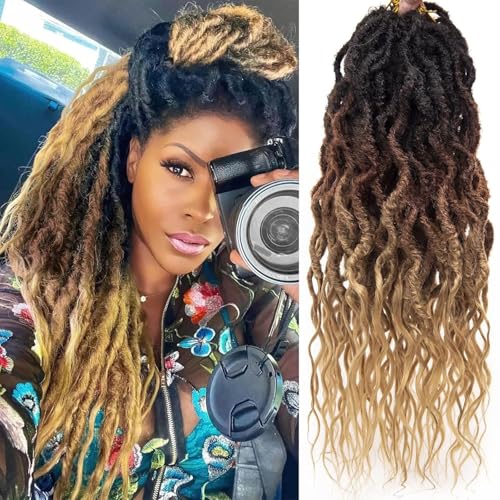 Faux Locs Crochet Hair For Women Soft Locs 18 Inch Goddess Crochet Hair Curly Ends Dreadlocks Boho Style Synthetic Braiding Hair Extensions(6 Packs 72 Strands,1b/30/27)