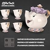 GZHaiTuoSi Cartoon New Beauty And The Beast Teapot Mug Mrs Potts Chip Tea Pot Cup One Set Lovely & One Teapot and Four Chip Mug, Tea Party Set Gifts for Happy Birthday Party Decorations and Anyone