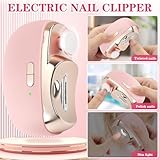 3-in-1 Electric Nail Clippers, Upgrade Electric Nail Clippers for Seniors, Automatic Electric Polishing Nail Clippers with Collector, Excellent Electric Nail Trimmer Gift for Your Loves (Cute-Pink)