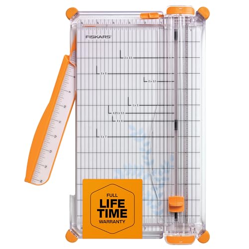 Fiskars Precision Paper Trimmer, Easy, Safe and Accurate for Crafts, Gifts, Cards, Photos, Always Cuts Straight, Swing-Out Arm Extends Measurements, Lightweight and Portable Sharp Paper Cutter