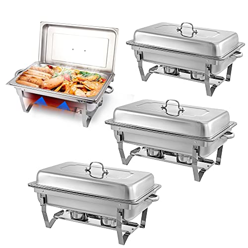 Chafing Dishes for Buffet 4 Pack 9 Quart Stainless Steel Chafer Buffet Servers and Warmers Set with Folding Frame for Weddings Parties Banquets Catering Events